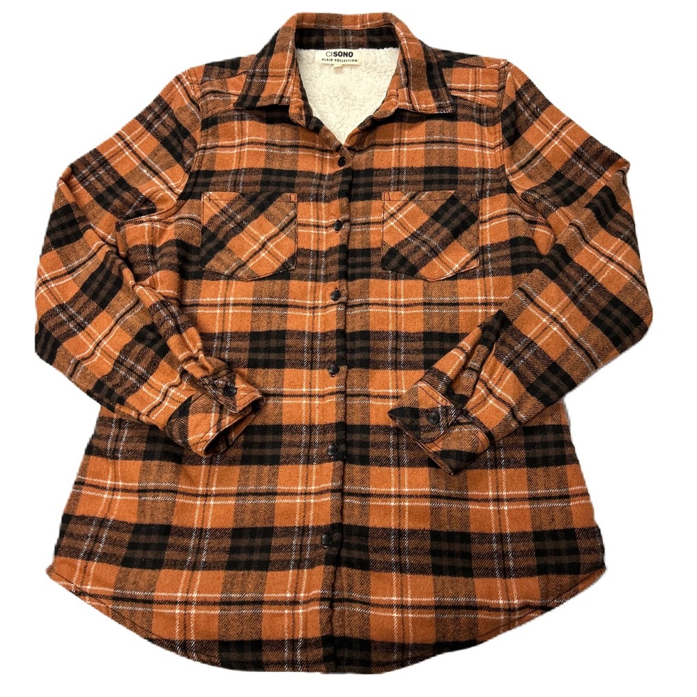 Ci Sono Flannel Shirt Jacket Shacket‎ Size M Plaid Sherpa Lined Swiftie Gorpcore